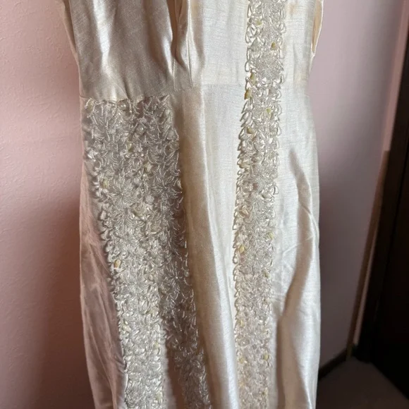 Art deco 1920 1940 Antique white beaded Sleeveless Formal midi flapper Dress - Picture 13 of 16